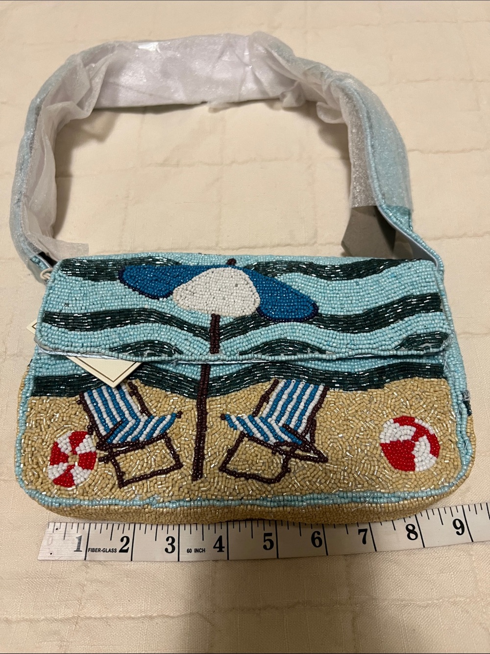 Sol & Mer Beaded Beach Scene Shoulder Bag - Picture 3 of 13